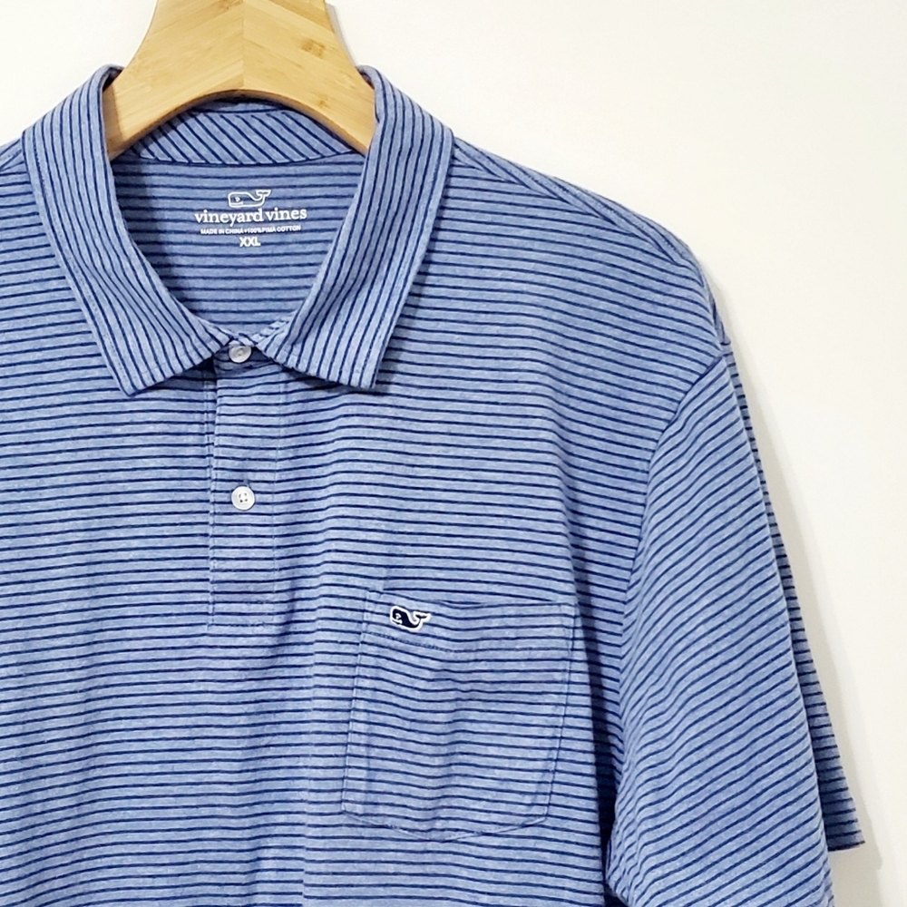 Vineyard Vines Pocket Polo Shirt Blue Striped Pima Cotton Mens XXL
